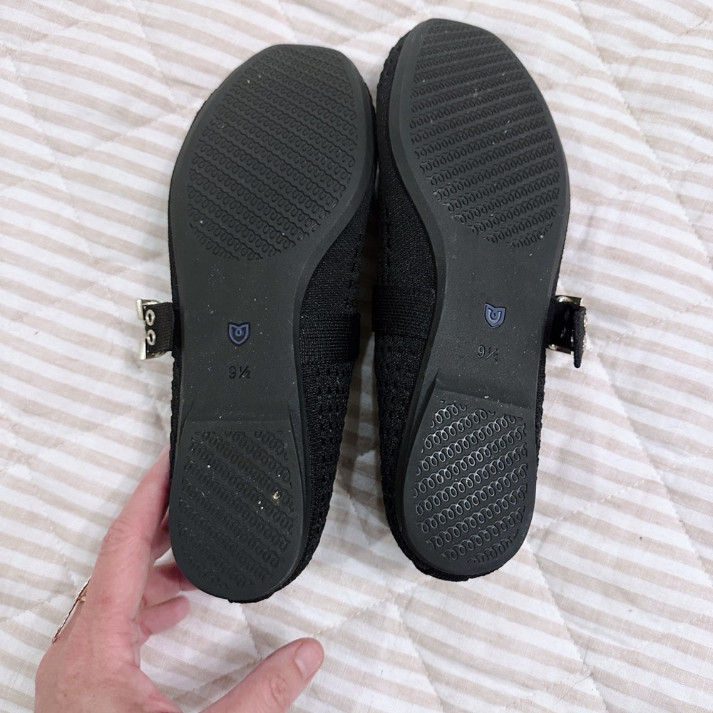 Rothy's Black Bouclé Mary Jane Flats with Gold Buckle - Picture 7 of 7